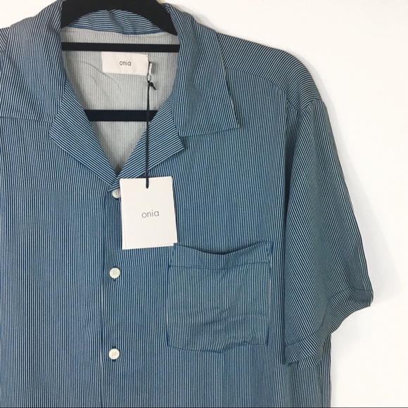 NWT Onia short sleeve stripe woven shirt medium - Picture 4 of 7